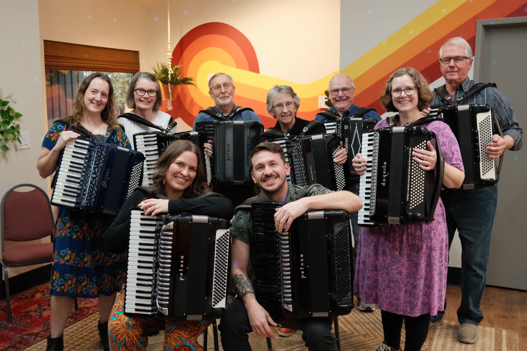 Emerald City Accordion Camp 2024 group at Kirkland Performing Arts Center